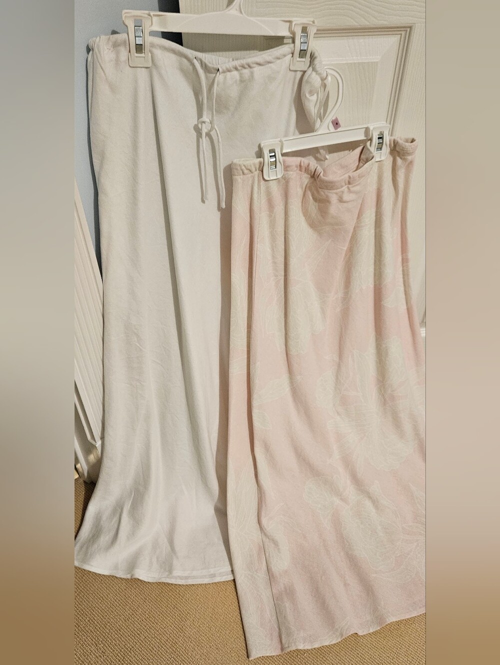Linen Maxi Skirt Set - White & Pale Pink Floral